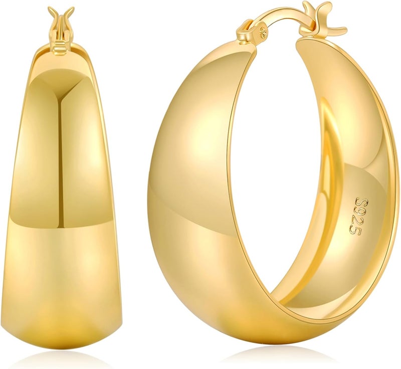 Senteria 12mm Wide Thick Hoop Earrings 925 Sterling Silver Hoop Earrings for Women Hypoallergenic 14K Real Gold Plated Hoops Large Earring Lightweight Chunky Hoops Earring for Women 25/30/40/50MM - Image 1